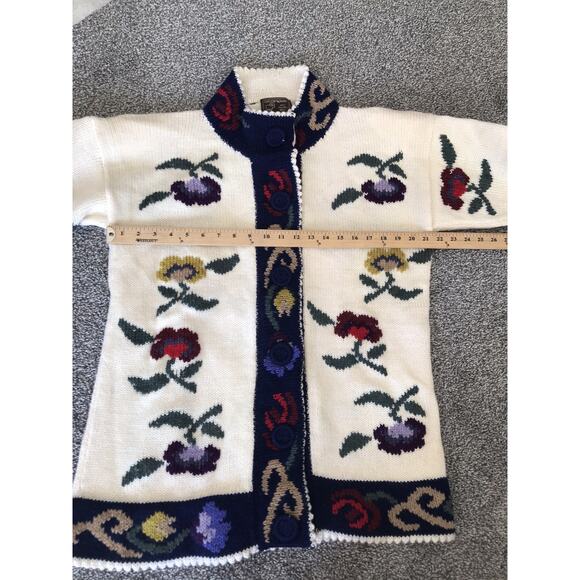 Vintage “South Wool” Womens Chunky Wool Button Up Sweater Floral C7 - Picture 3 of 5